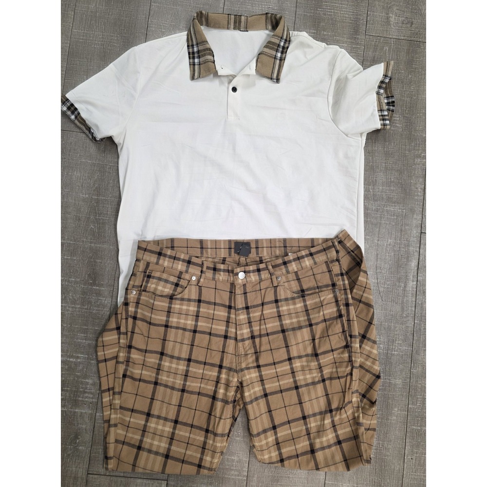 H&M Mens Pants Shirt‎ 36 Brown Plaid Skinny Fit Stretch Casual Flat Front Check